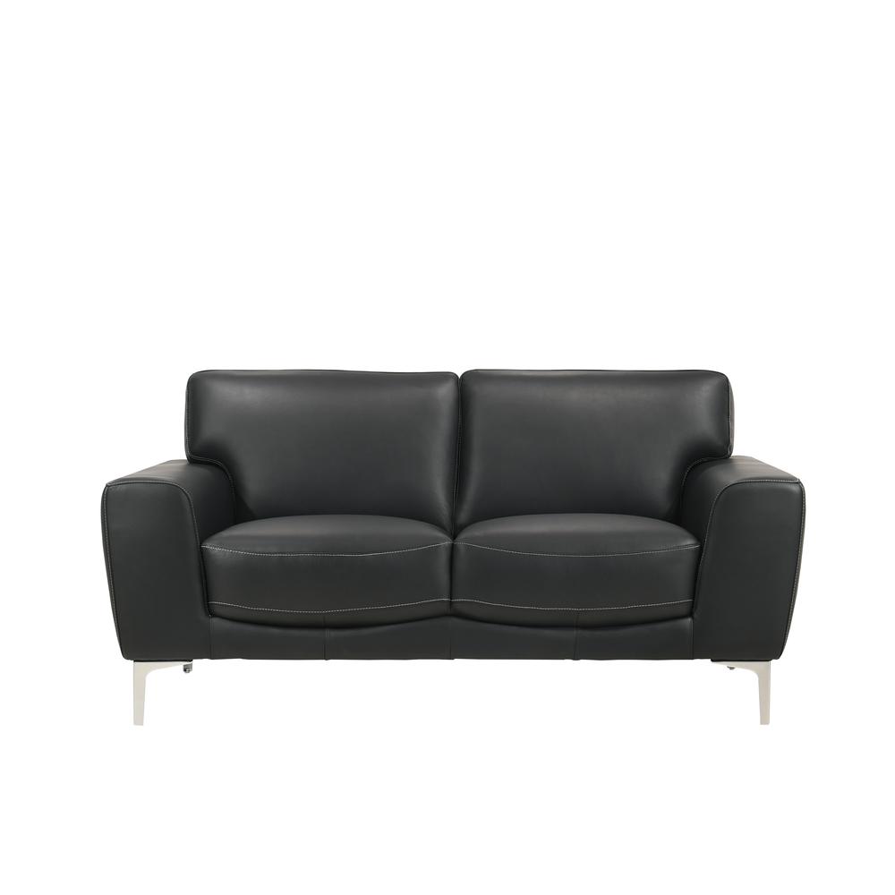 Furniture Carrara Top Grain Italian Leather Loveseat in Black. Picture 2