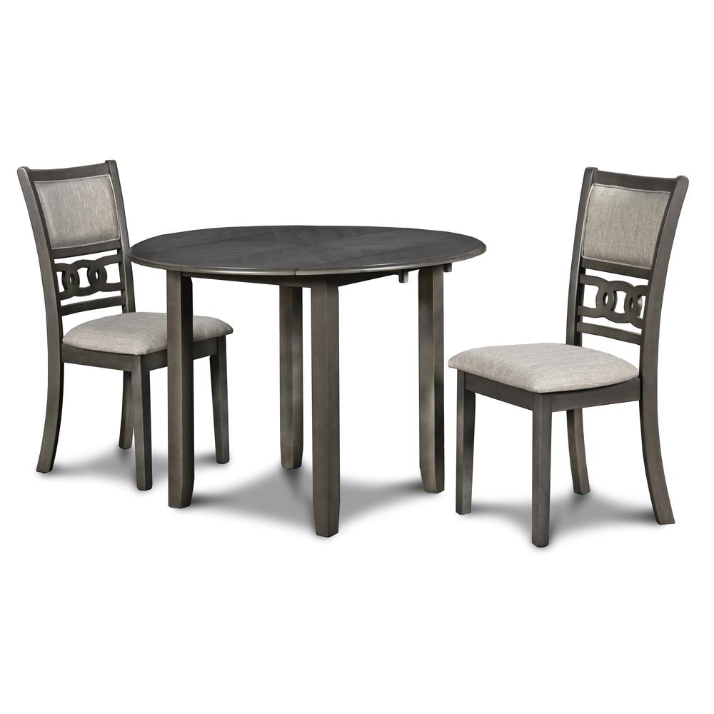 Gia 3-Piece 42" Wood Round Dining Set with 2 Chairs in Gray. Picture 4