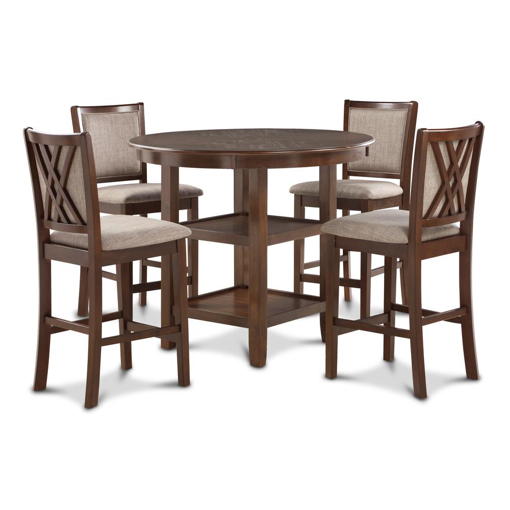 Amy 5-Piece Wood Round Counter Set with 4 Chairs in Cherry. Picture 3