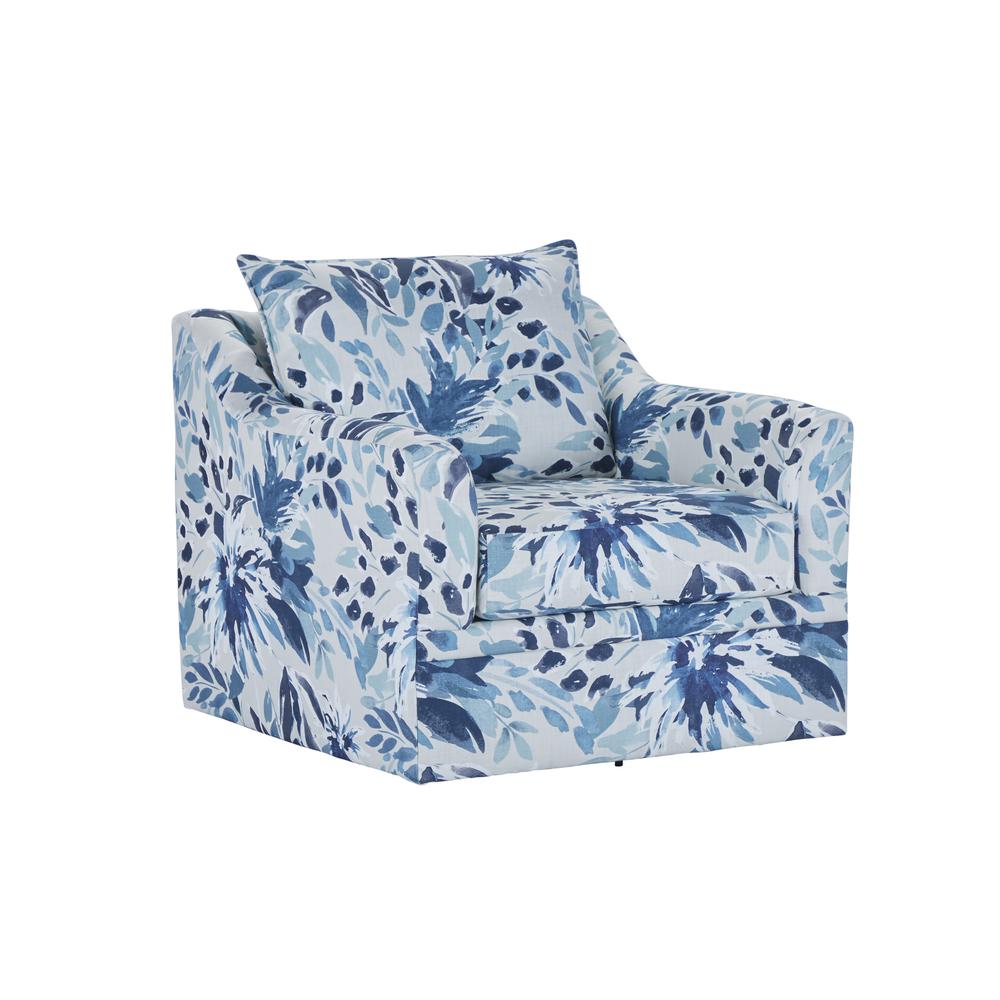 Sylvie Blue and White Polyester Fabric Accent Swivel Chair. Picture 2