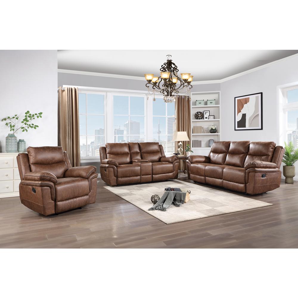 Ryland Console Loveseat W/ Dual Recliners--Brown. Picture 8