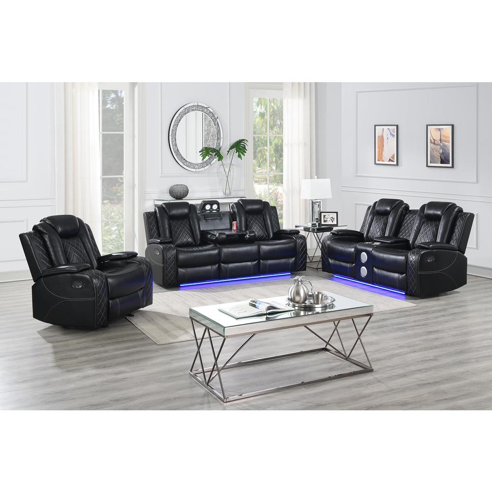 Orion Console Loveseat W/ Dual Recliners-Black. Picture 7