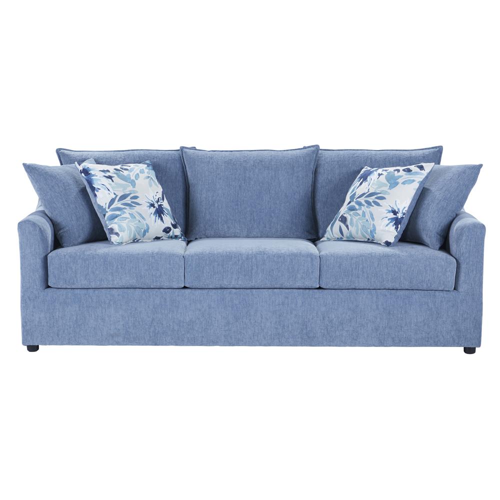 Sylvie Blue and White Polyester Couch and Swivel Chair Set. Picture 7