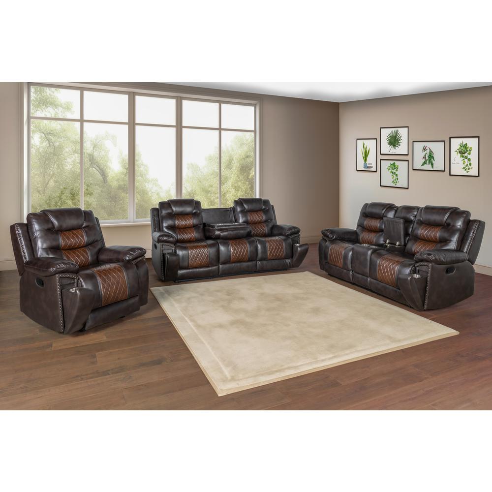 Nikko Console Loveseat W/ Dual Recliners-Brown. Picture 7