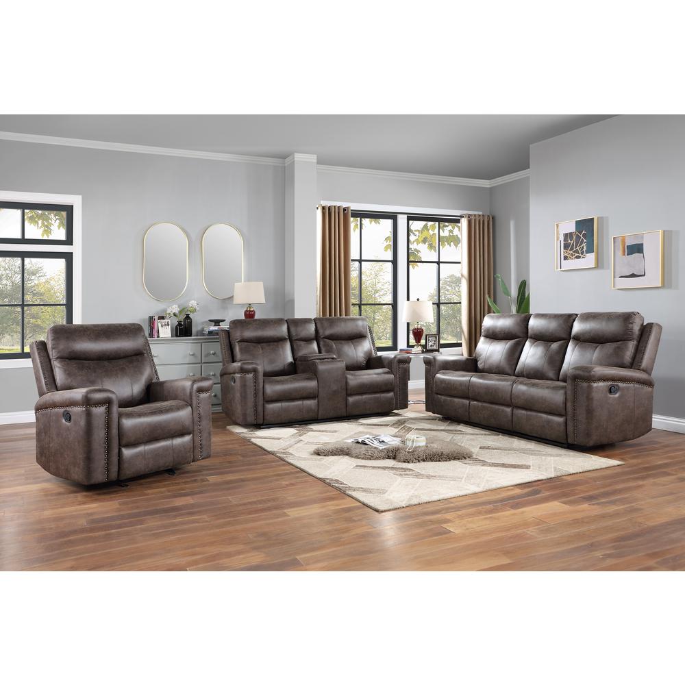 Quade Console Loveseat W/ Dual Recliners-Mocha. Picture 9