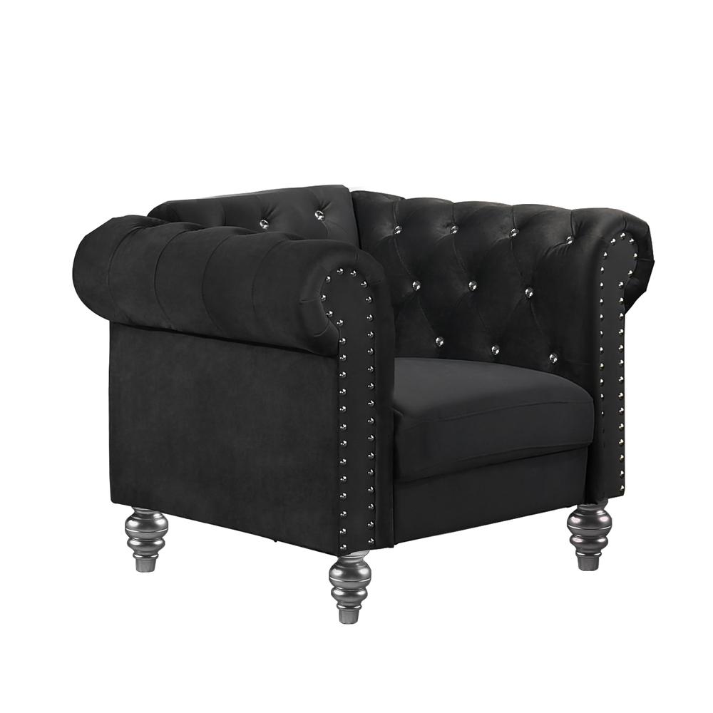 Furniture Emma Velvet Fabric Chair with Rolled Arms in Black. Picture 1