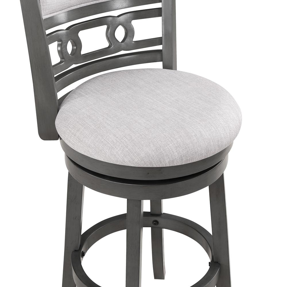 Gia 29" Solid Wood Swivel Bar Stool with Fabric Seat in Gray. Picture 4