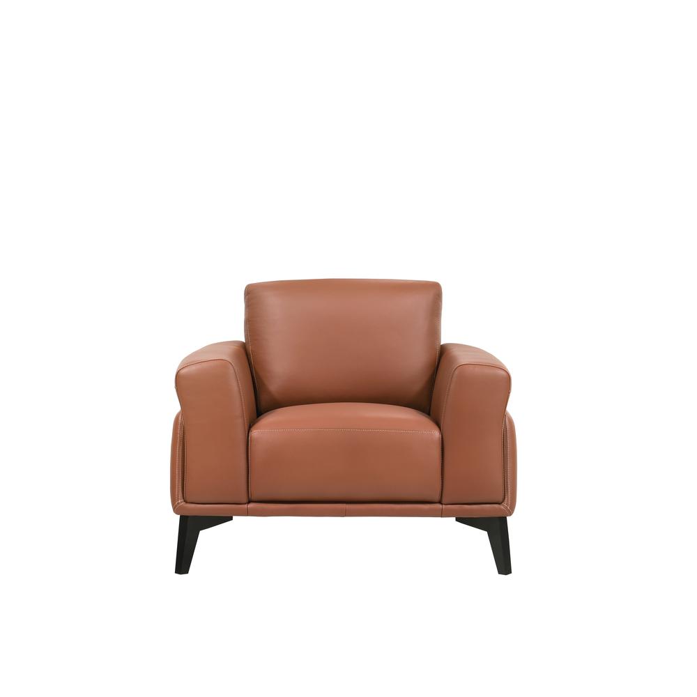 Furniture Como Solid Wood and Leather Chair in Terracotta Brown. Picture 2