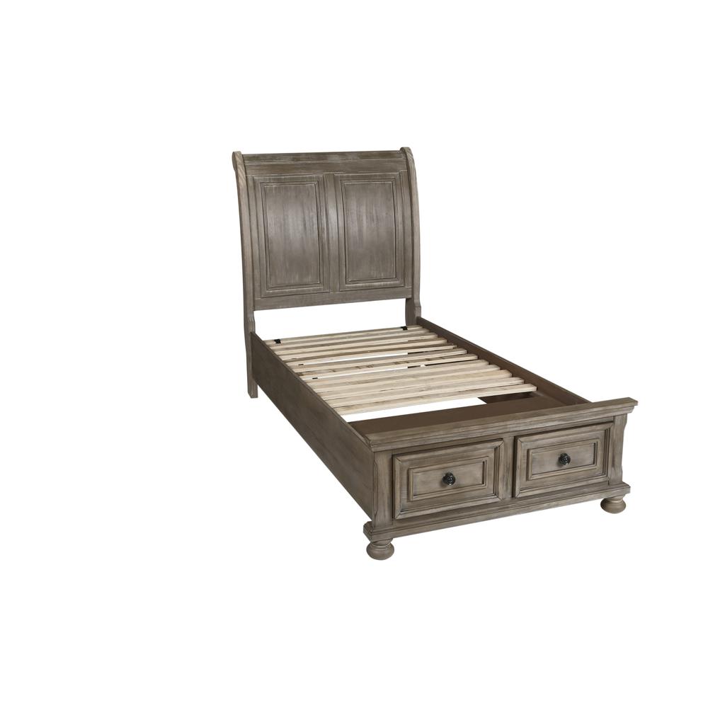 Furniture Allegra Twin Size Solid Wood Bed in Pewter. Picture 1