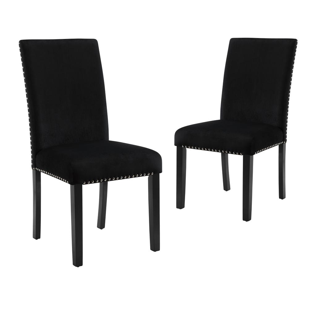 Furniture 37.75" Velvet & Wood Dining Chair in Black (Set of 2). Picture 1