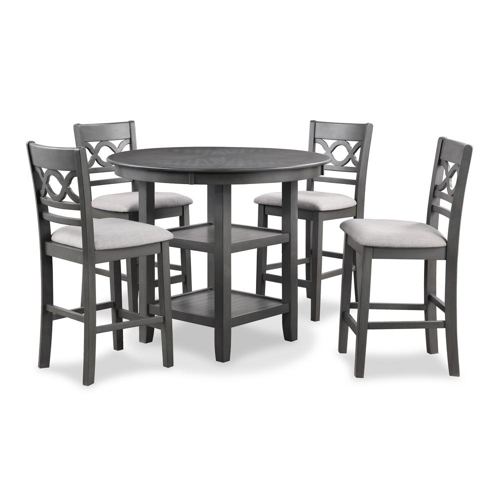 Cori 5-Piece Wood Round Counter Table Set with 4 Chairs in Gray. Picture 1