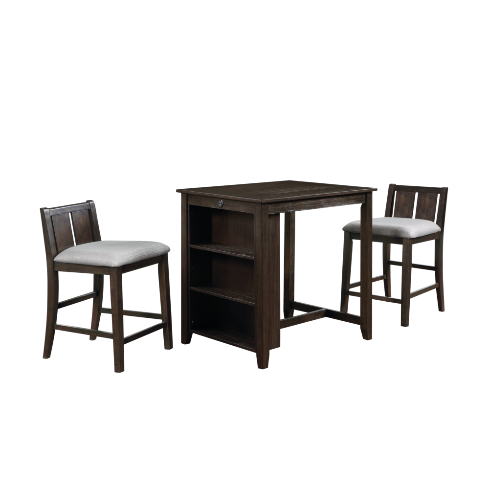 Heston 3-pc Wood Storage Counter Set with 2 Chairs in Cherry. Picture 1