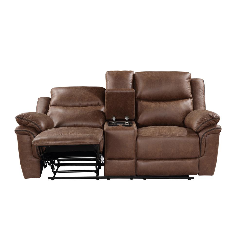 Ryland Console Loveseat W/ Dual Recliners--Brown. Picture 4