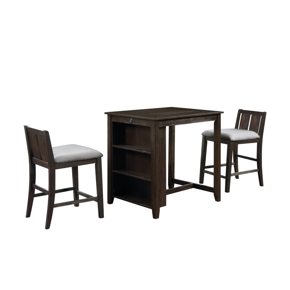 Heston 3-pc Wood Storage Counter Set with 2 Chairs in Cherry. Picture 4