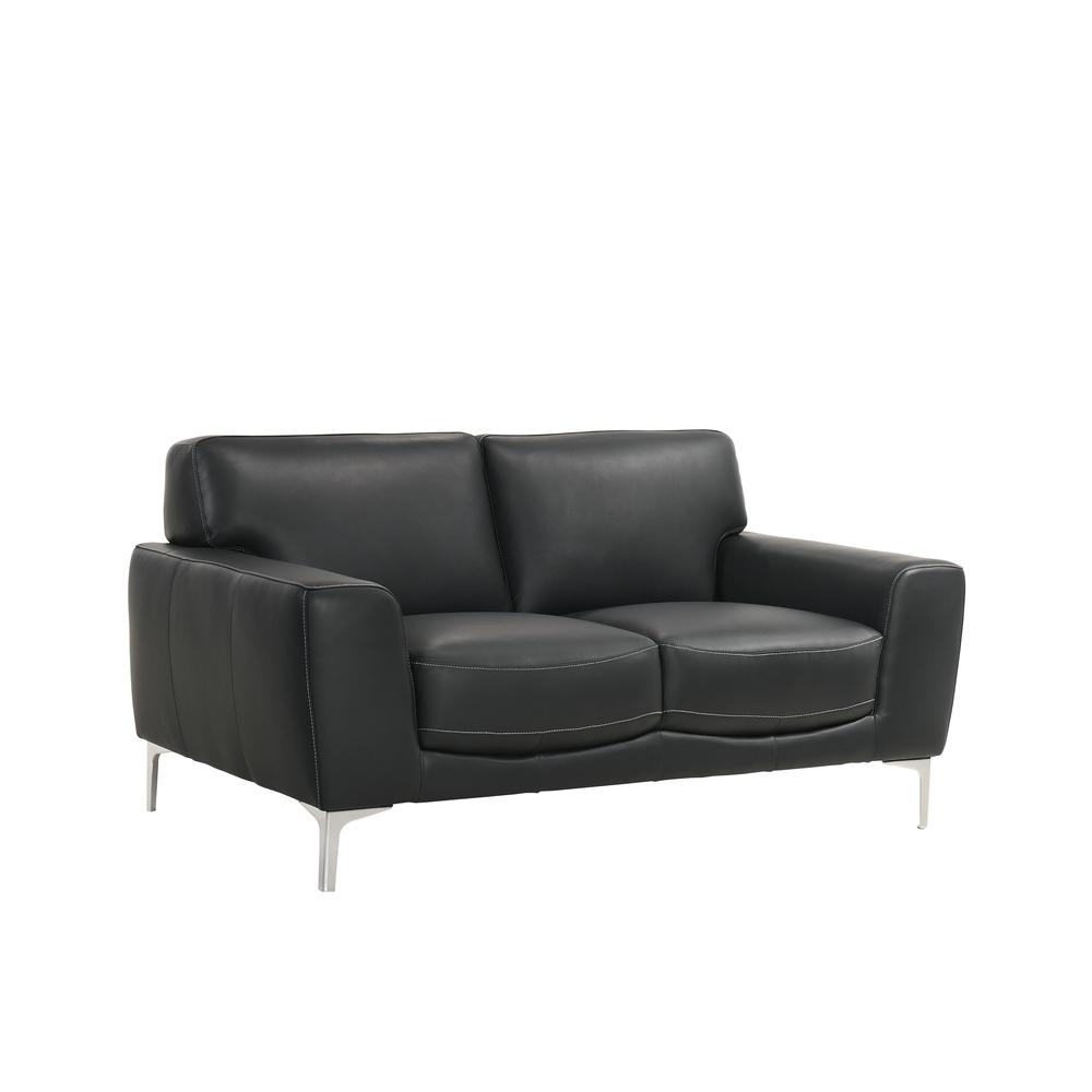 Furniture Carrara Top Grain Italian Leather Loveseat in Black. Picture 1