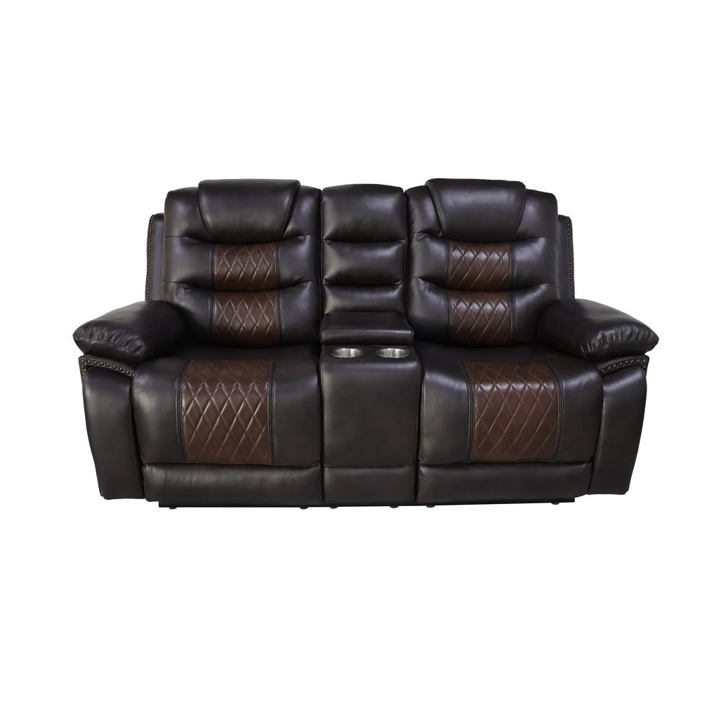 Nikko Console Loveseat W/ Dual Recliners-Brown. Picture 2