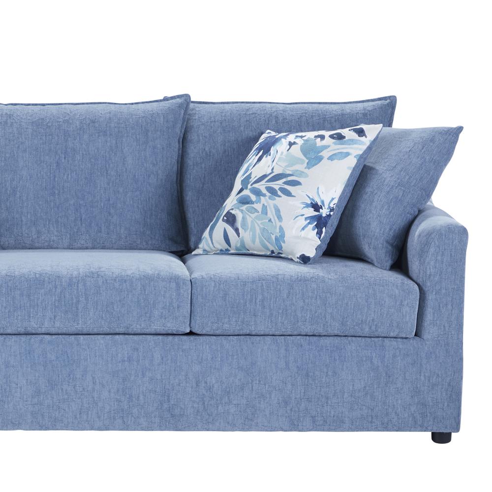Sylvie Blue Polyester Sofa Couch with 4 Accent Pillows. Picture 3