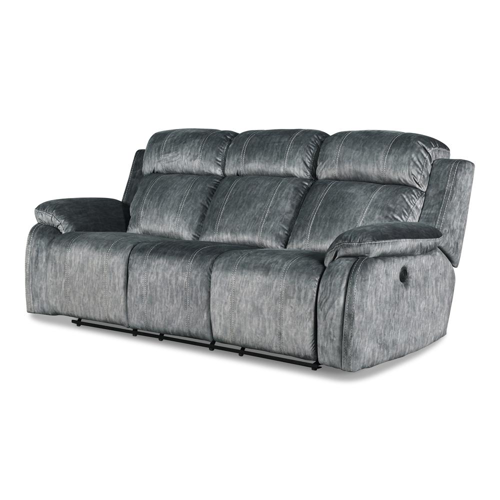 Furniture Tango Polyester Fabric Dual Recliner Sofa in Shadow Gray. Picture 1