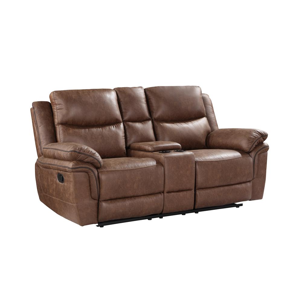 Ryland Console Loveseat W/ Dual Recliners--Brown. Picture 1