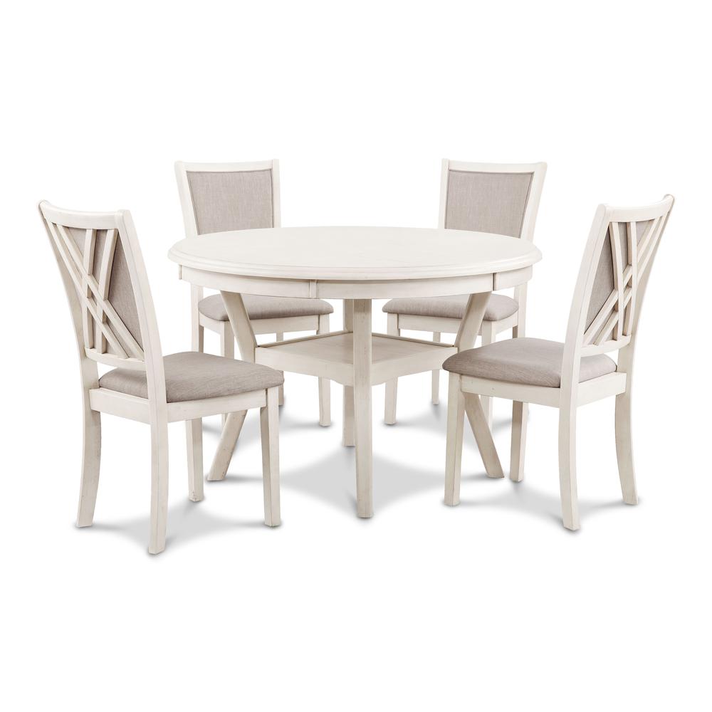 Furniture Amy 5-Piece Round Solid Wood Dining Set in Bisque. Picture 3