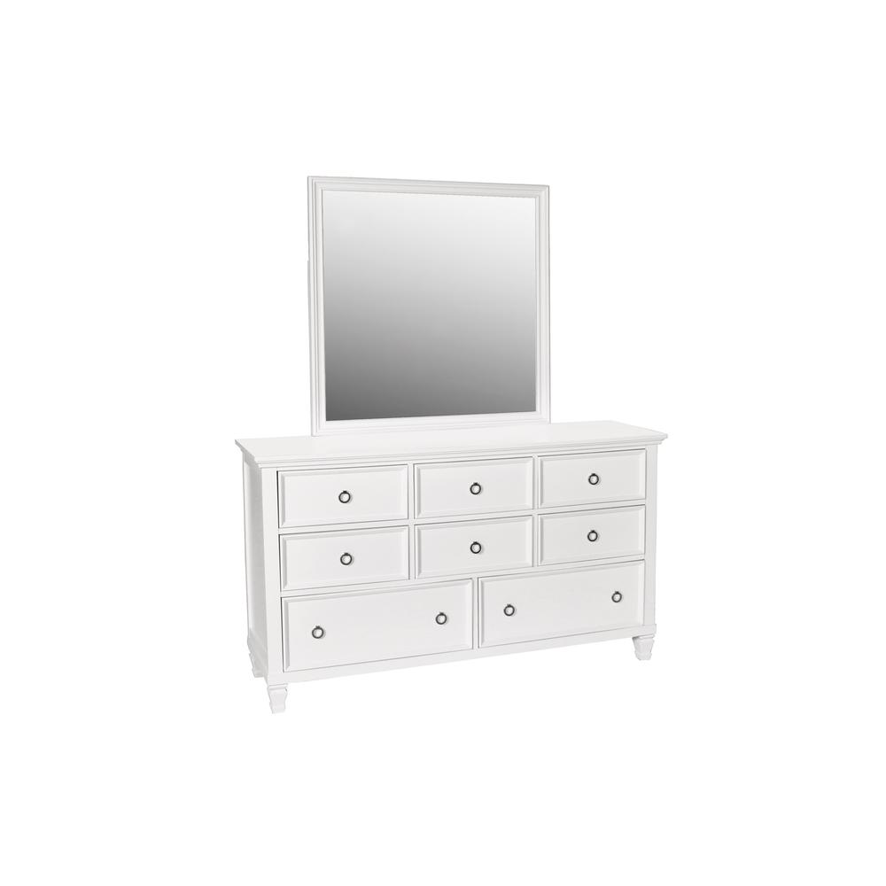Furniture Tamarack Wood 8-Drawer Dresser with Mirror in White. Picture 1