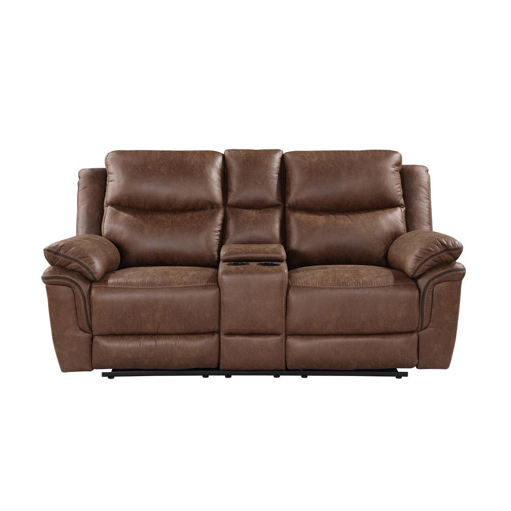 Ryland Console Loveseat W/ Dual Recliners--Brown. Picture 2