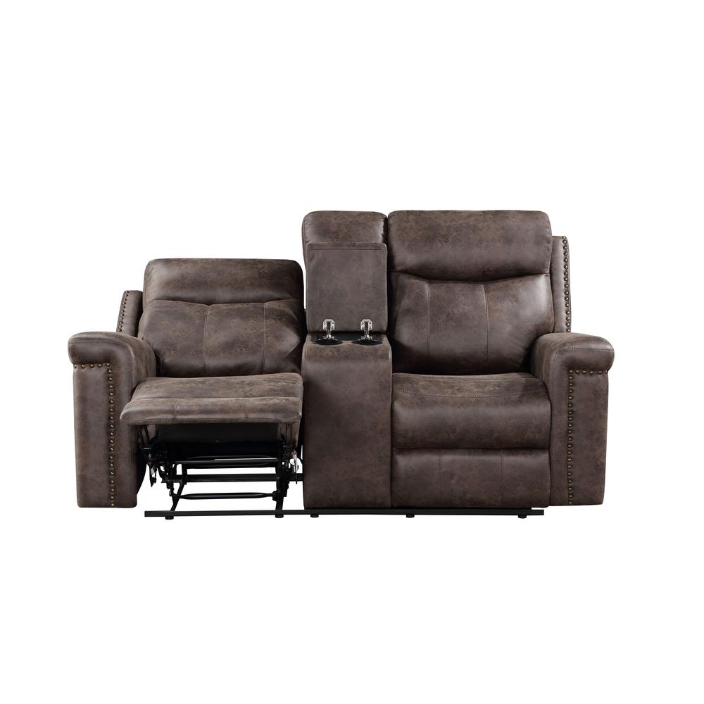 Quade Console Loveseat W/ Dual Recliners-Mocha. Picture 4