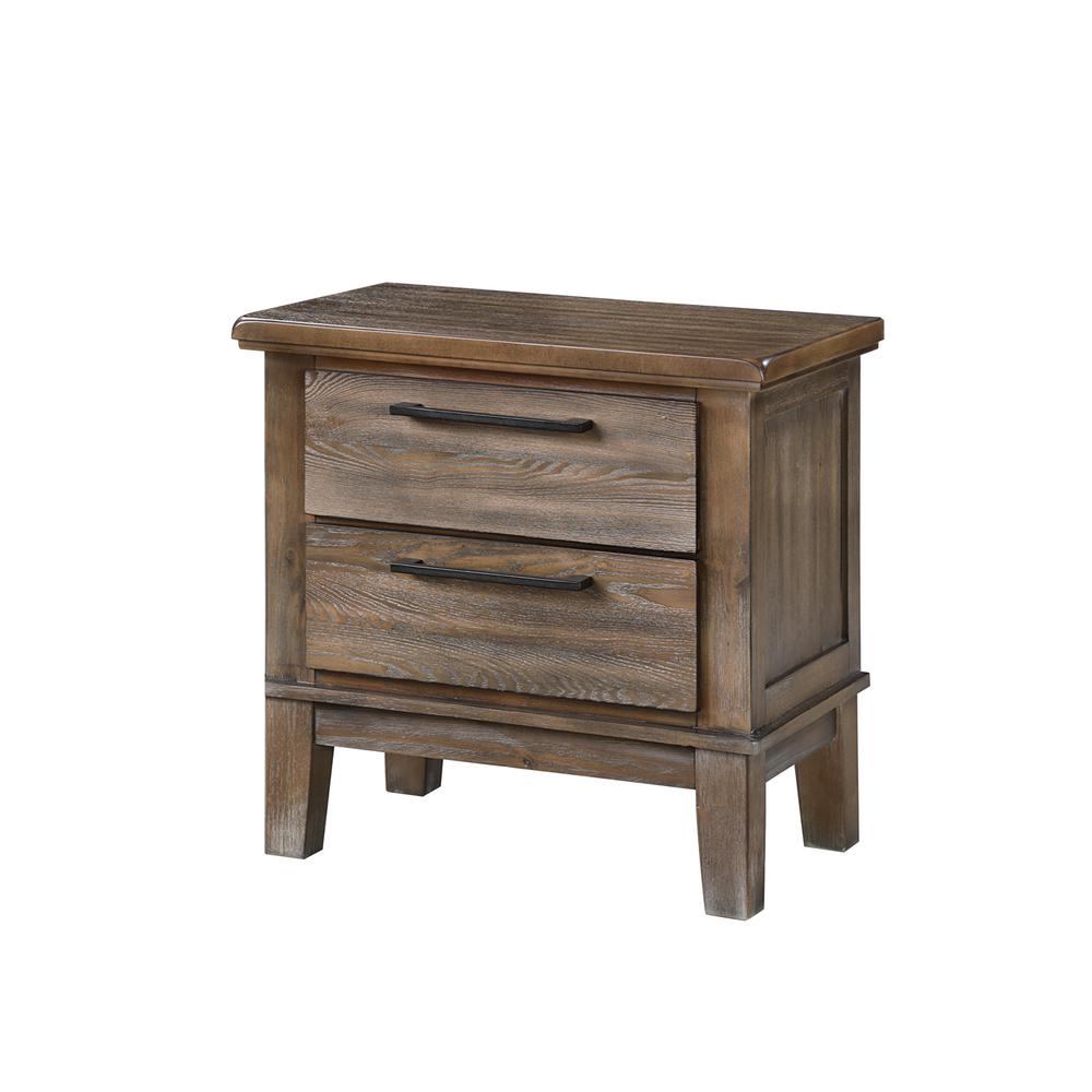 Furniture Cagney Solid Wood 2-Drawer Nightstand in Vintage Brown. Picture 1
