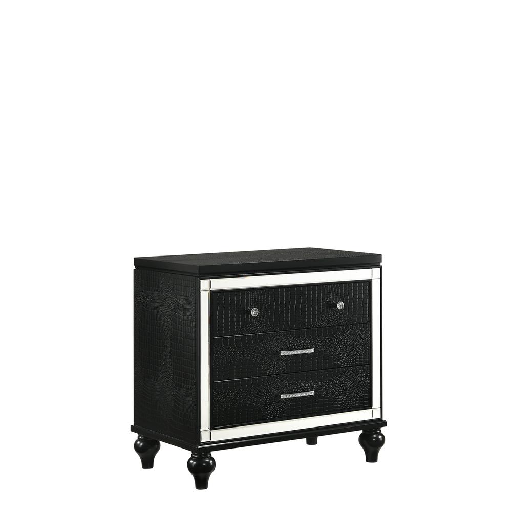 Furniture Valentine Solid Wood 3-Drawer Nightstand in Black. Picture 1