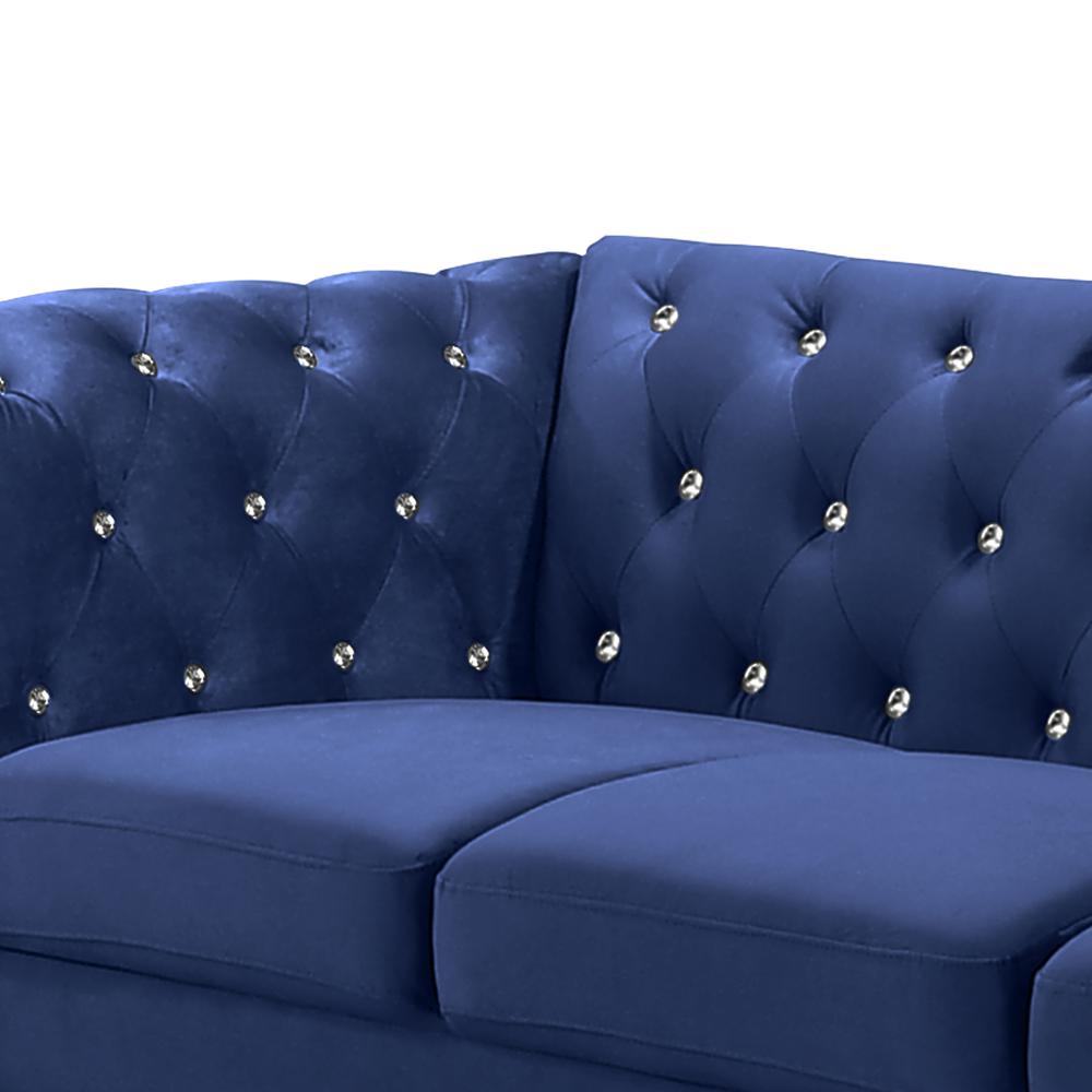 Furniture Emma Velvet Fabric Sofa with Rolled Arms in Royal Blue. Picture 6