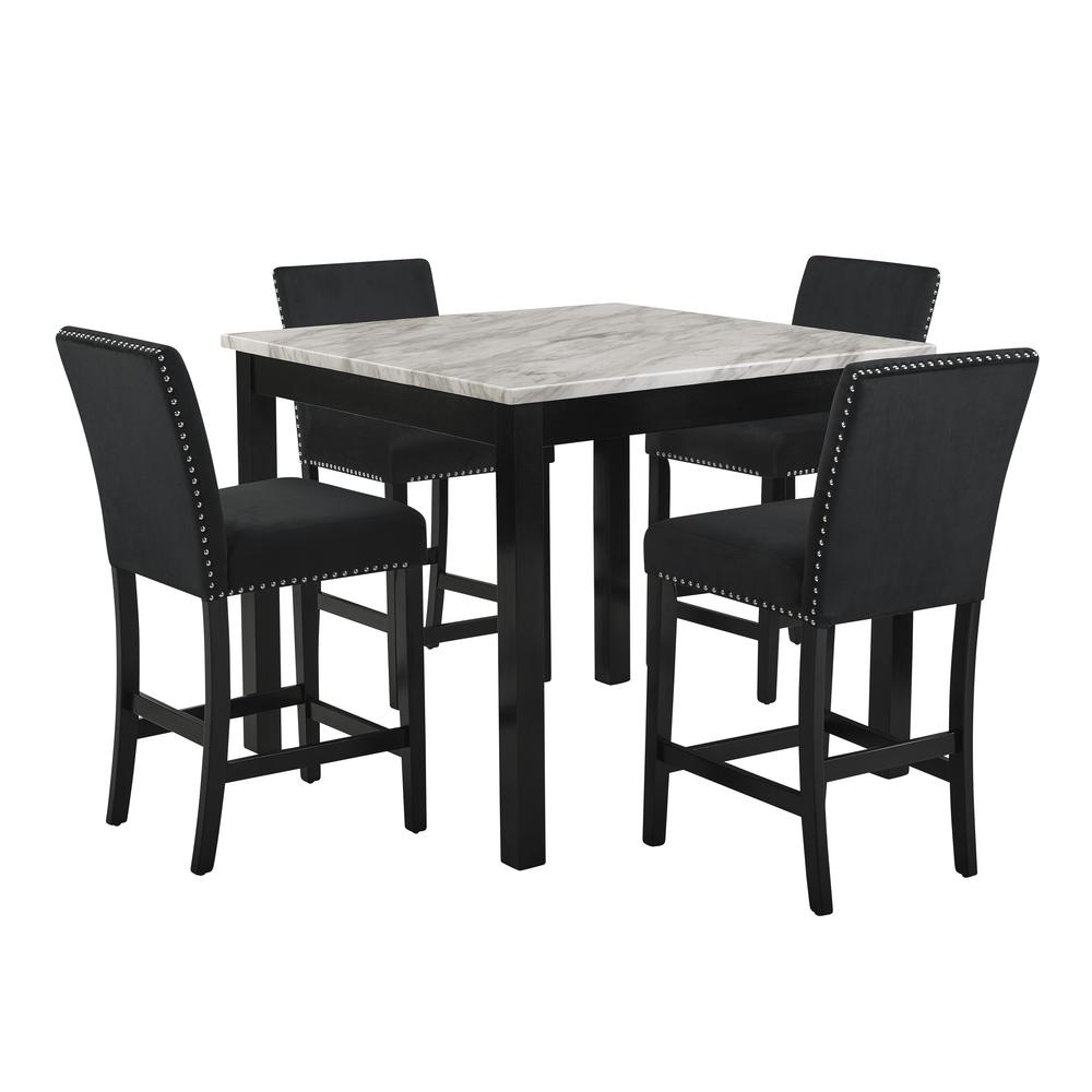 Furniture Celeste 5-Piece Faux Marble & Wood Counter Set in Black. Picture 4