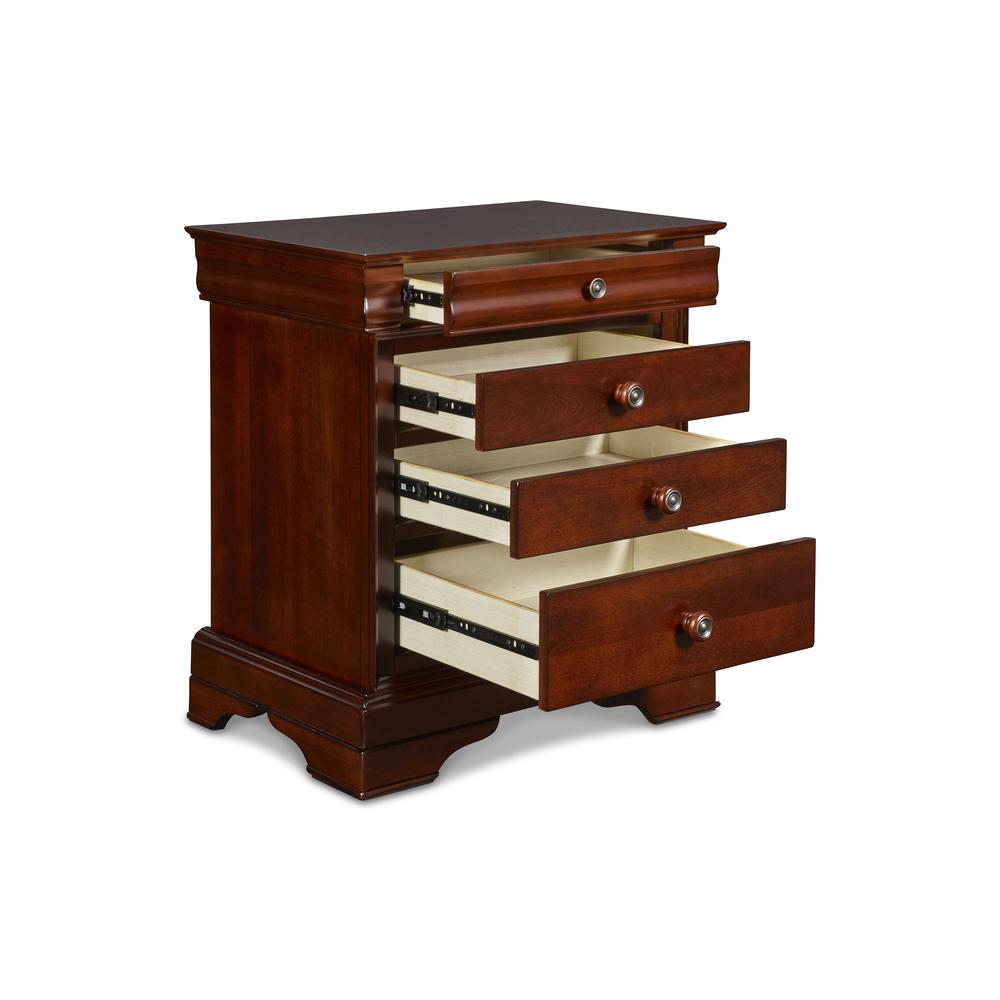 Furniture Versailles Solid Wood Engineered Wood Nightstand in Cherry. Picture 3