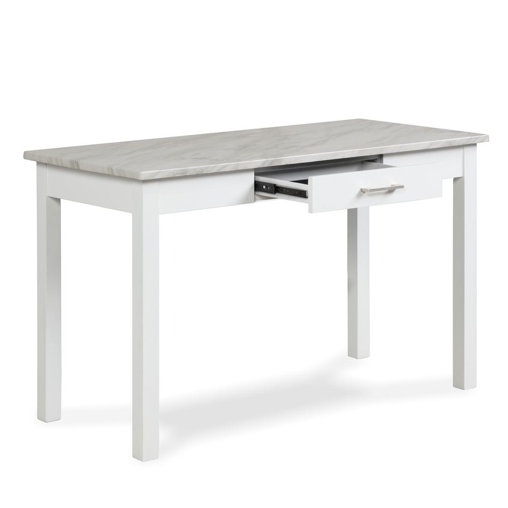 Furniture Celeste Faux Marble & Wood Writing Table in White. Picture 9