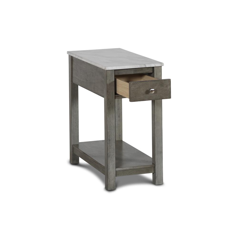 Furniture Noah 1-Drawer Wood & Faux Marble End Table in Gray. Picture 2