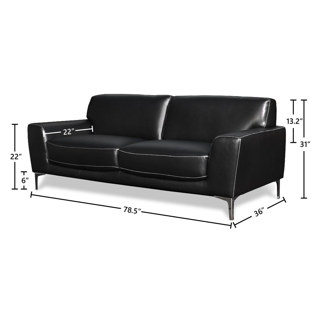Furniture Carrara Italian Leather Upholstered Sofa in Black. Picture 5