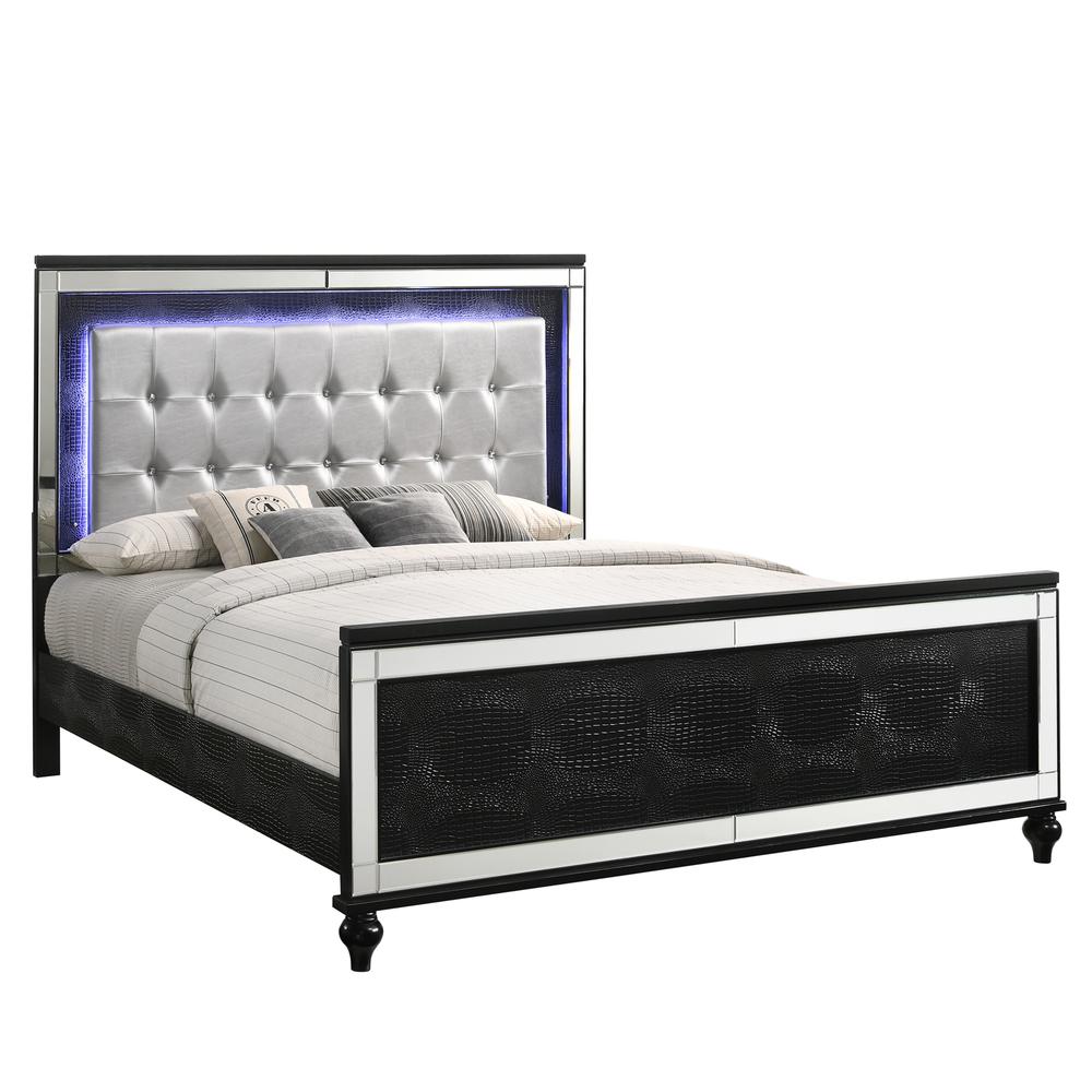 Furniture Valentine Solid Wood California King Lighted Bed in Black. Picture 1