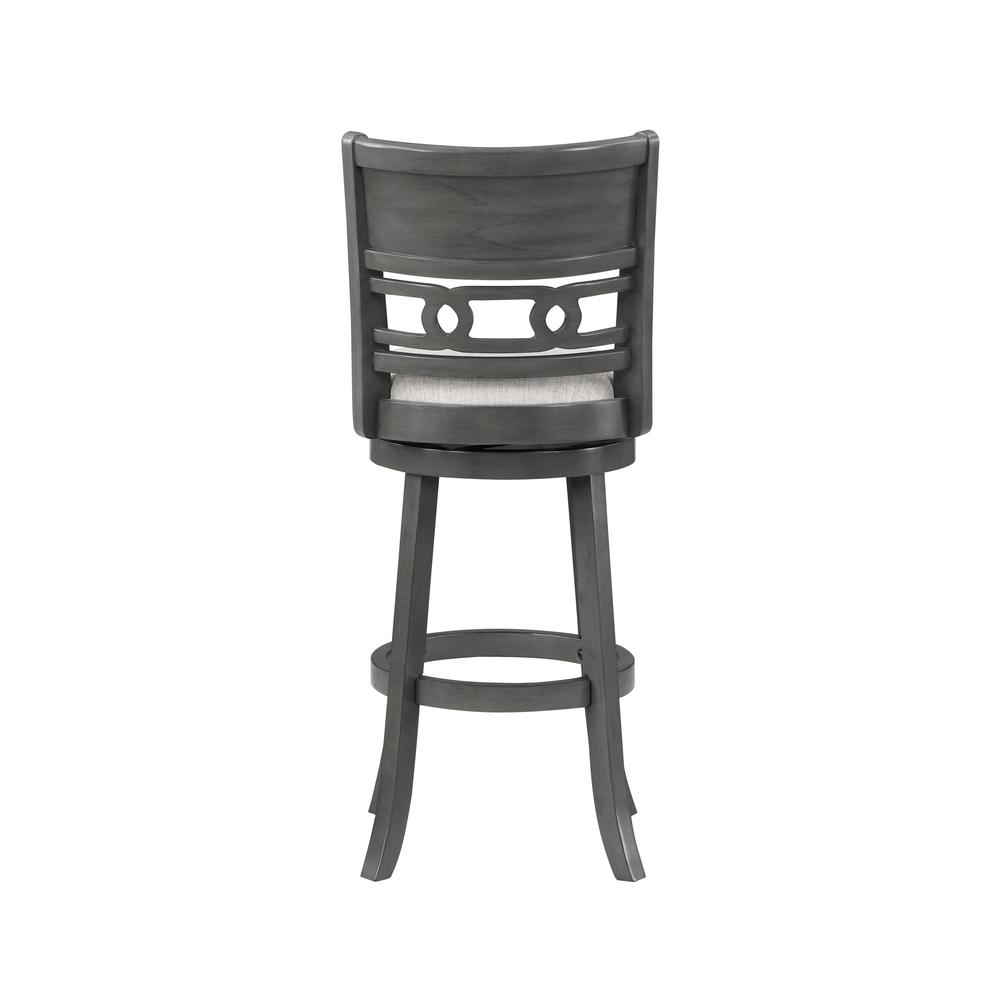 Gia 29" Solid Wood Swivel Bar Stool with Fabric Seat in Gray. Picture 5