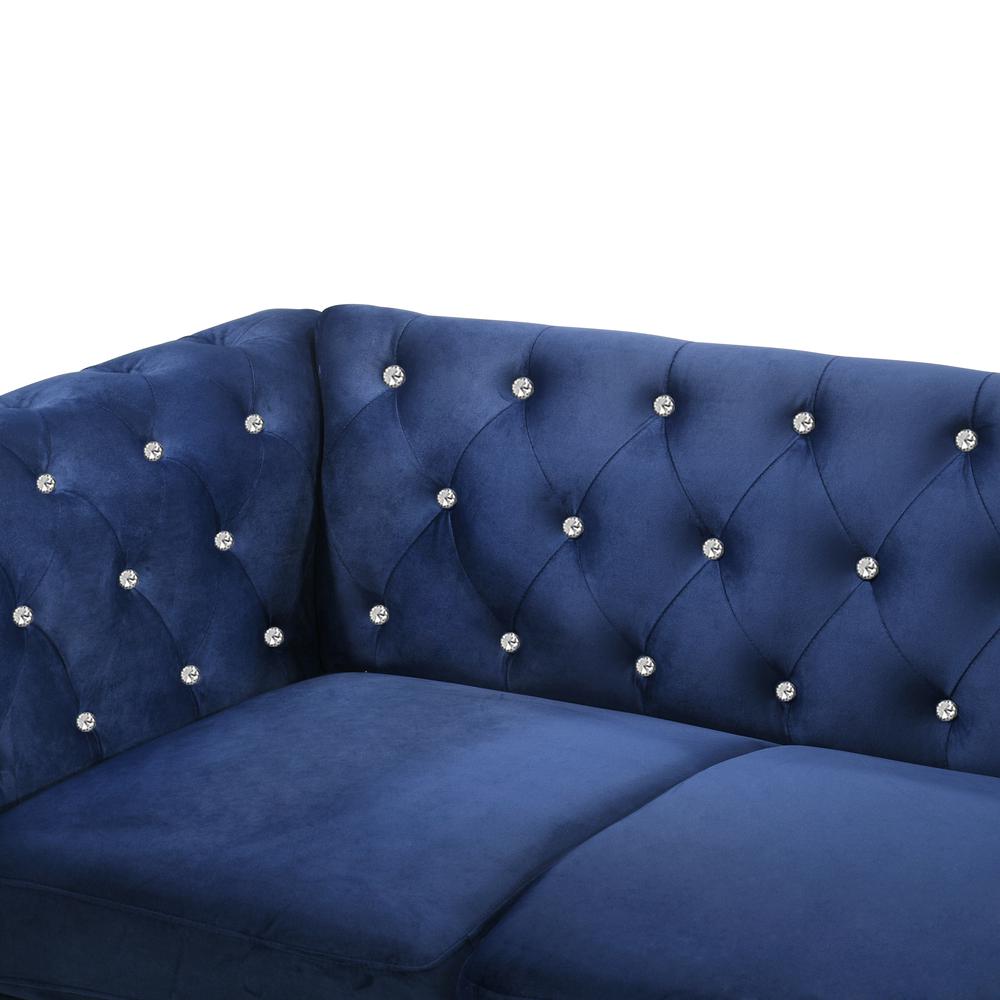 Furniture Emma Velvet Fabric Loveseat with Rolled Arms in Royal Blue. Picture 6