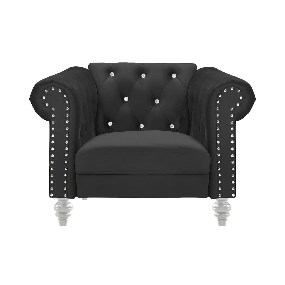 Furniture Emma Velvet Fabric Chair with Rolled Arms in Black. Picture 2