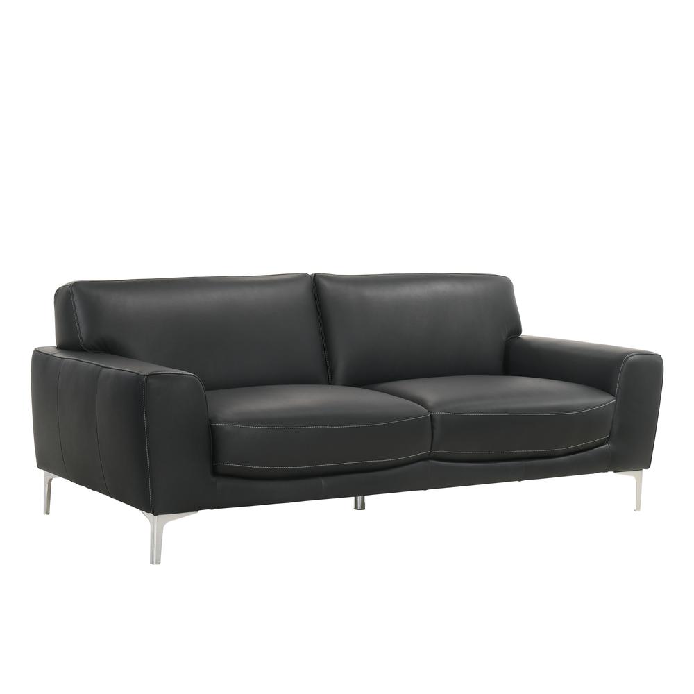 Furniture Carrara Italian Leather Upholstered Sofa in Black. Picture 1