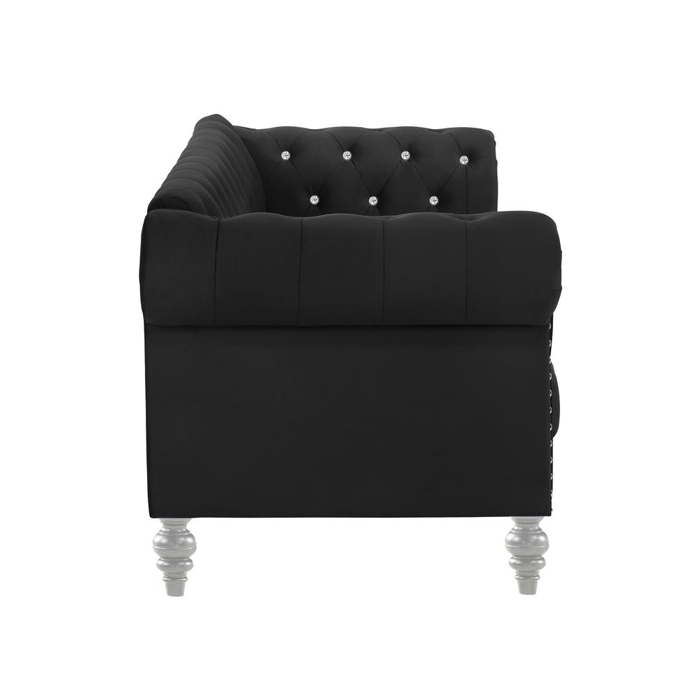 Furniture Emma Velvet Fabric Sofa with Rolled Arms in Black. Picture 3