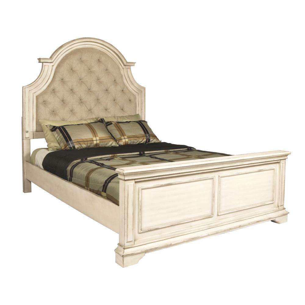 Furniture Anastasia Traditional Wood Queen Bed in Ant White. Picture 1