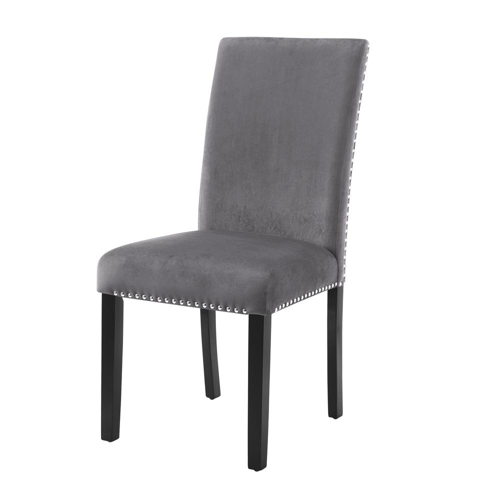 Furniture 37.75" Velvet & Wood Dining Chair in Gray (Set of 2). Picture 2