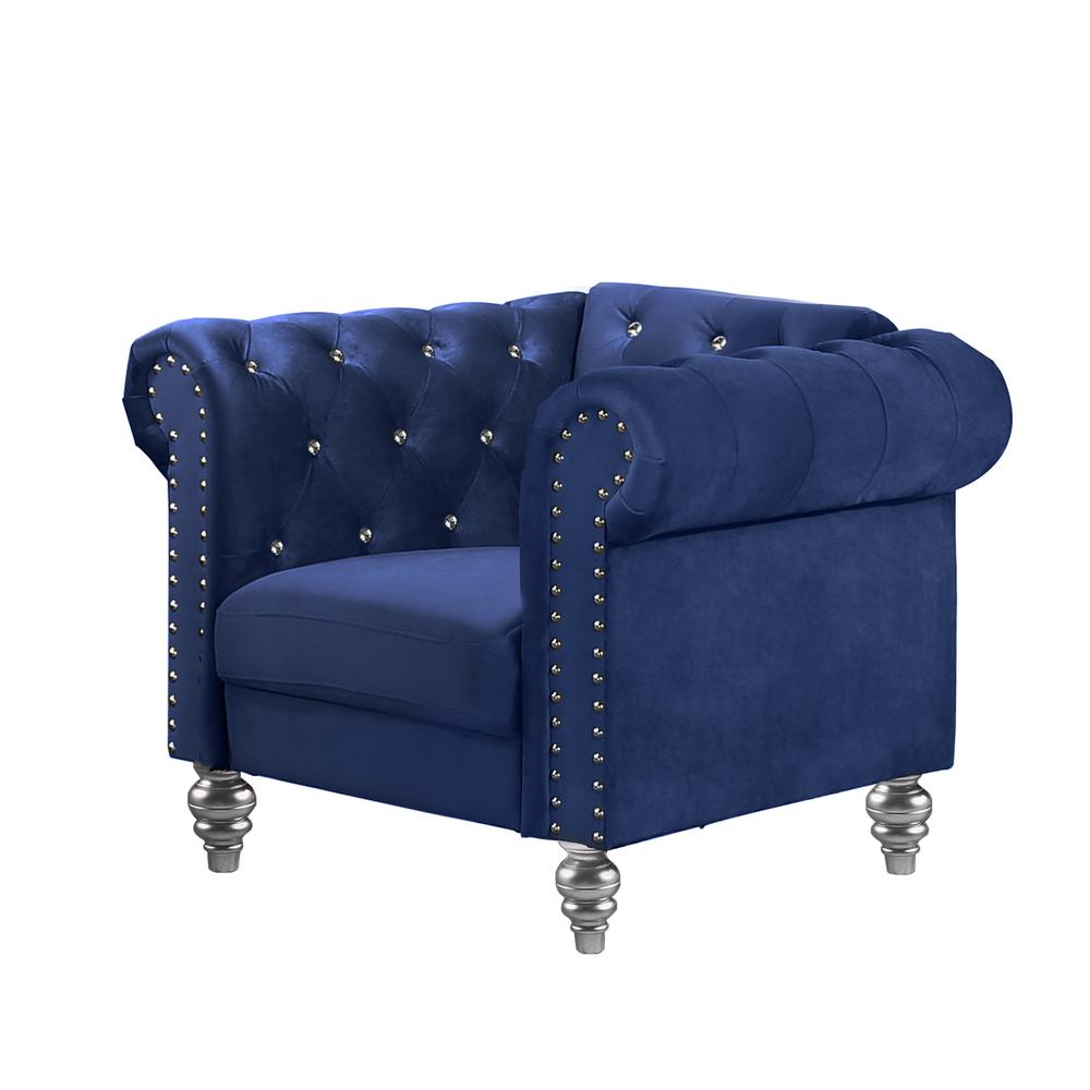 Furniture Emma Velvet Fabric Chair with Rolled Arms in Royal Blue. Picture 3