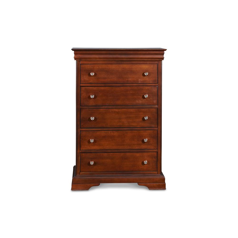 Versailles Solid Wood 5-Drawer Lift Top Chest in Bordeaux Cherry. Picture 2