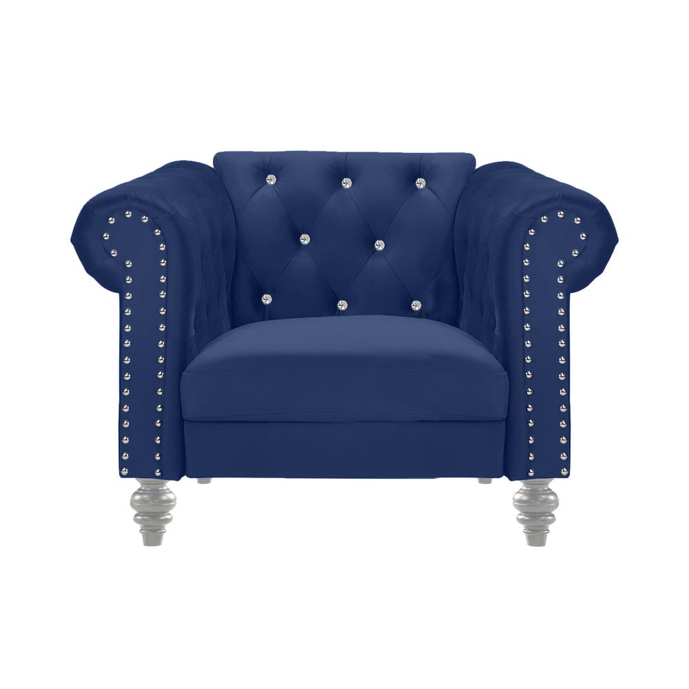 Furniture Emma Velvet Fabric Chair with Rolled Arms in Royal Blue. Picture 2