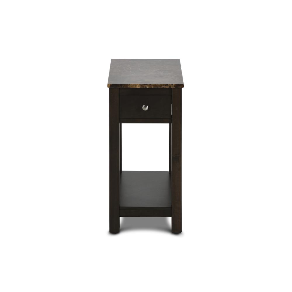 Furniture Noah 1-Drawer Faux Marble & Wood End Table in Espresso. Picture 3