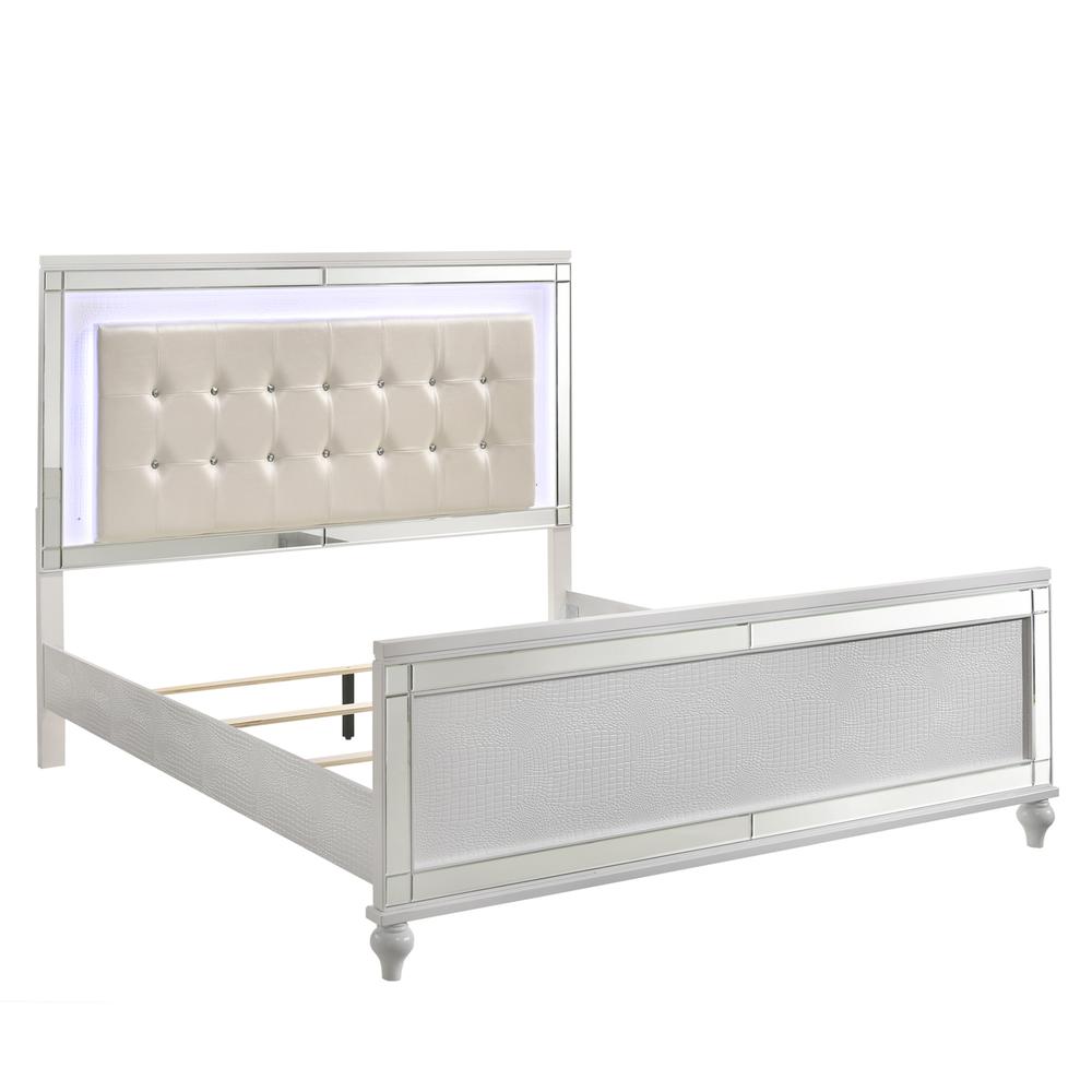 Furniture Valentine Solid Wood Queen Size Lighted Bed in White. Picture 2