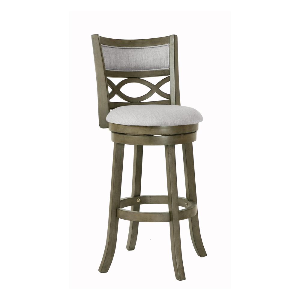 New Classic Manchester Gray Wood Swivel Bar Stool with Fabric Seat (Set of 2). Picture 2