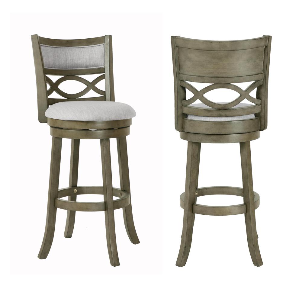 New Classic Manchester Gray Wood Swivel Bar Stool with Fabric Seat (Set of 2). Picture 1